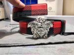 AAA Replica Versace Saffiano Leather Belt - Silver Medusa Buckle